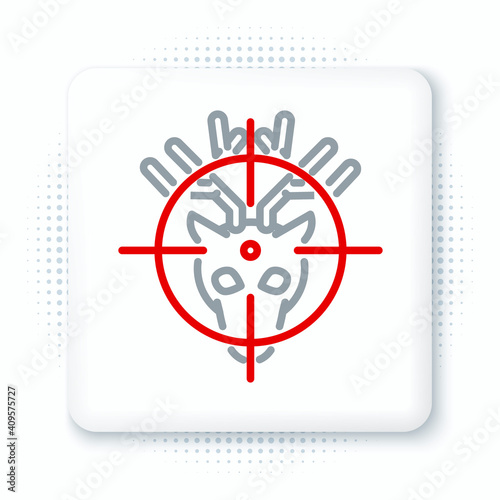 Line Hunt on deer with crosshairs icon isolated on white background. Hunting club logo with deer and target. Rifle lens aiming a deer. Colorful outline concept. Vector.