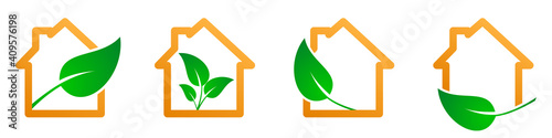 Eco house icon. House with leaf icon. Vector illustration. Eco house logo