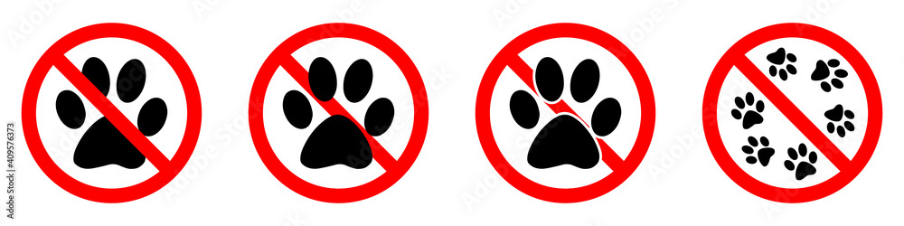 Animal footprint is prohibited. Stop animal footprint icon. Vector illustration. Animal footprint is prohibited. Stop animal footprint icon. Vector illustration.