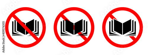 No book icons set. Vector illustration. Reading of books is prohibited