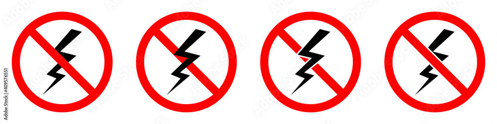 Lightning ban icon. Lightning is prohibited. Stop lightning icon. Lightning ban icon. Lightning is prohibited. Stop lightning icon.