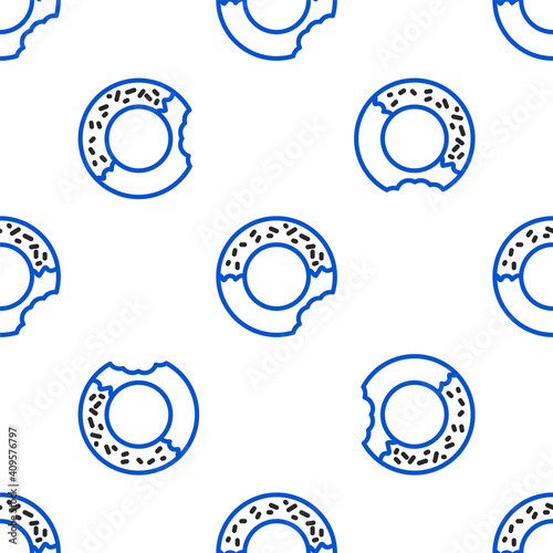 Line Donut with sweet glaze icon isolated seamless pattern on white background. Colorful outline concept. Vector.