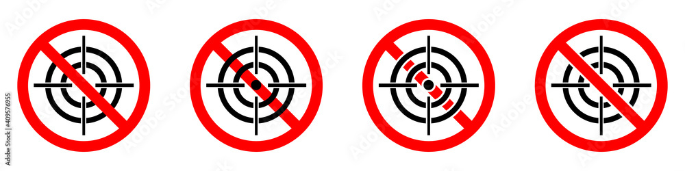 Hunting ban icon. Aiming is prohibited. Vector illustration. No aim icon. Hunting ban icon. Aiming is prohibited. Vector illustration. No aim icon.
