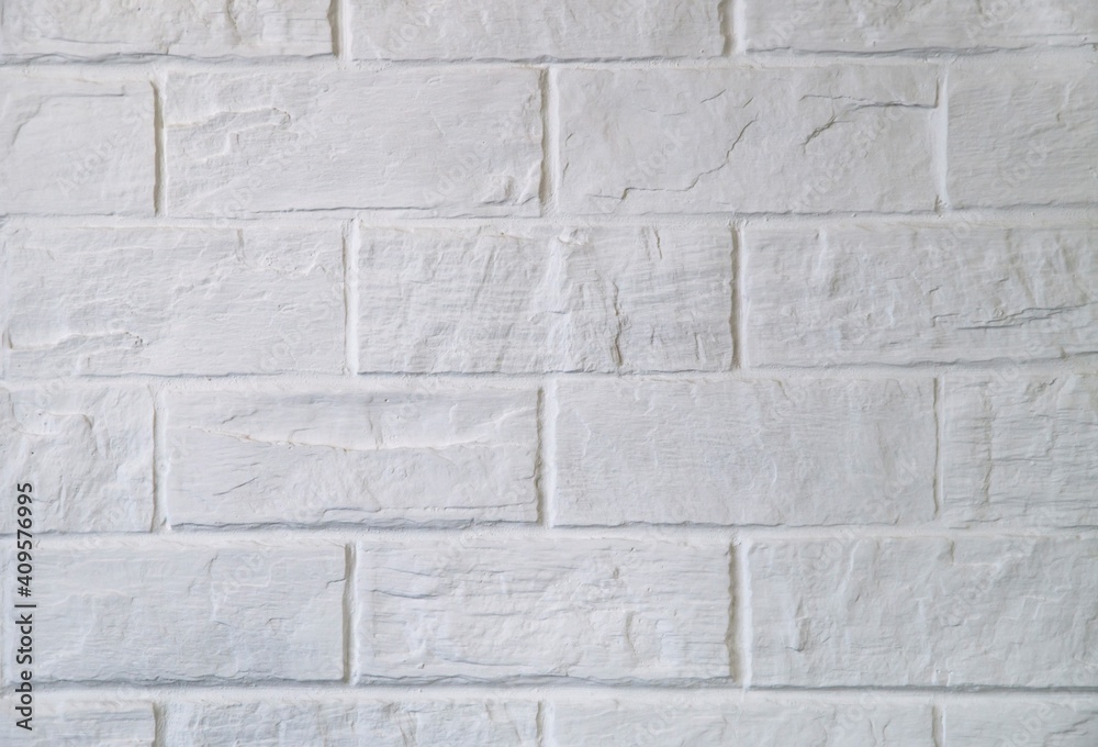 Fototapeta premium White brick wall, view of masonry as texture, background