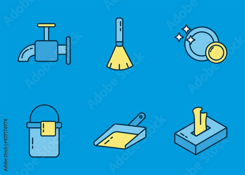 bundle of six disinfection and cleaning icons
