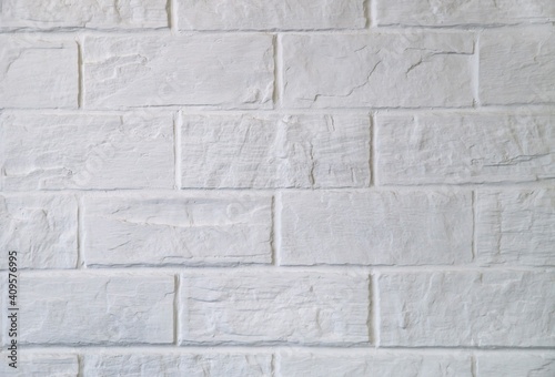 White brick wall, view of masonry as texture, background