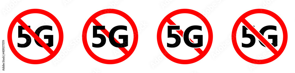 5G mobile networks ban icon. 5G signal is prohibited. Stop 5G internet icon.