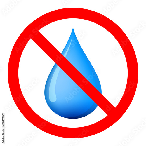 Water is prohibited. No water drop icon. Stop water drop icon.