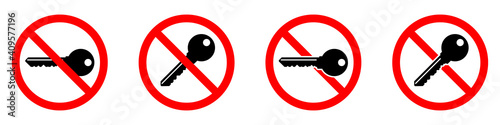 Key is prohibited. No key icon. Stop key icon. Vector illustration.