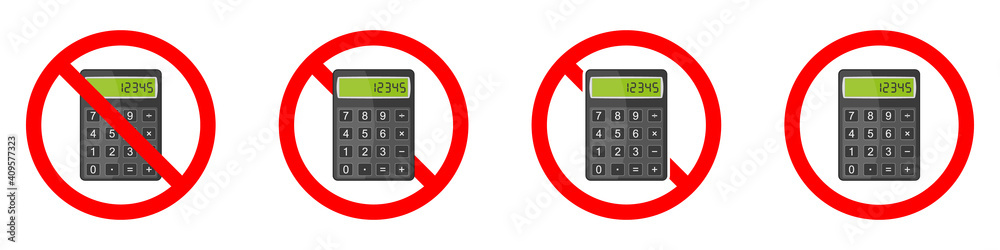 Calculator ban icon. Calculator is prohibited. Stop calculator icon Calculator ban icon. Calculator is prohibited. Stop calculator icon