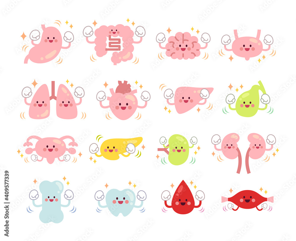 元気な16種類の内臓のかわいいキャラクター 元気な16種類の内臓のかわいいキャラクター