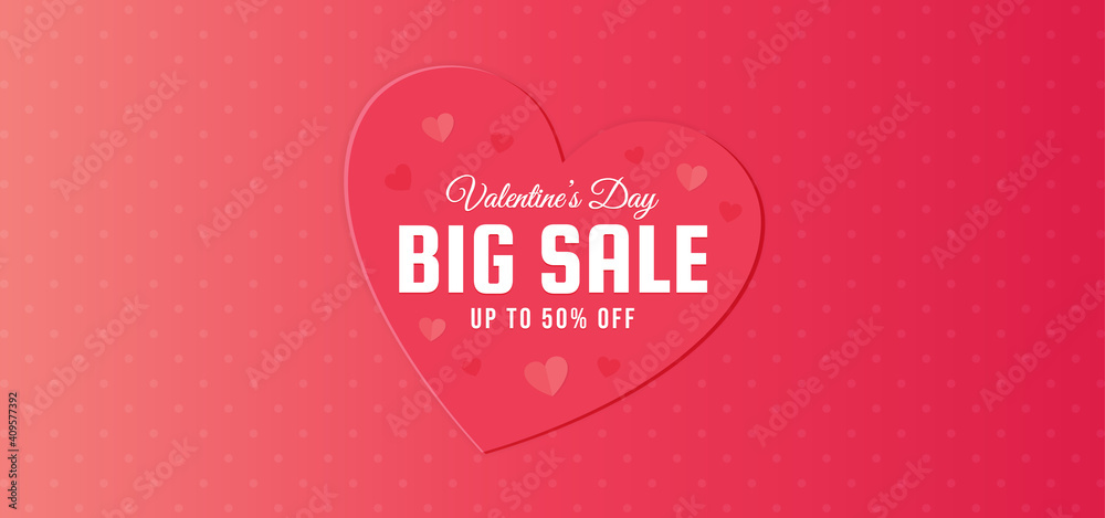Red valentine's day background for promotion banner, templates, backdrop, web design and others. Vector background with red heart and big sale text