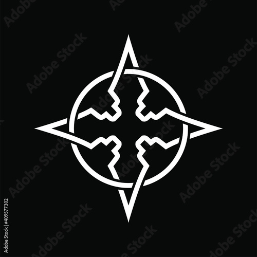 Shuriken or cross logo template with geometric sacred japanese kamon line art illustration in flat design monogram symbol
