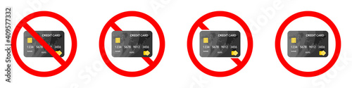 Credit card ban icon. Credit card are prohibited. Stop credit card icon.