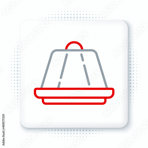 Line Pudding custard with caramel glaze icon isolated on white background. Colorful outline concept. Vector.