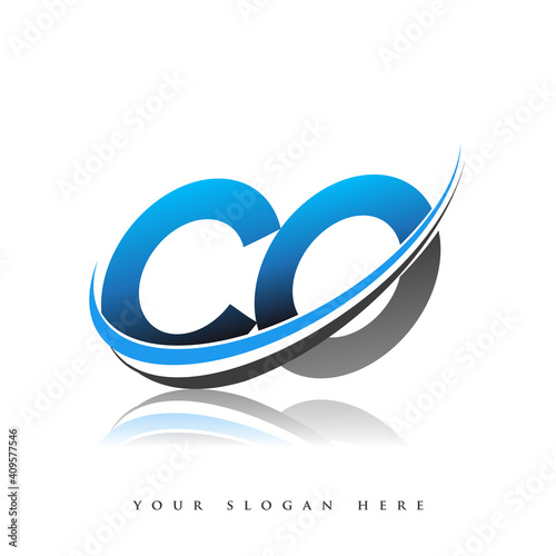 CO initial logo company name colored blue and black swoosh design, isolated on white background. vector logo for business and company identity.