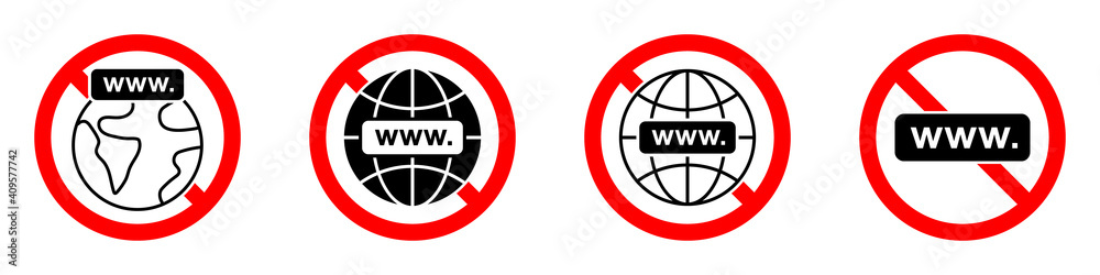 Internet connection ban icon. Internet is prohibited. No internet connection. Internet connection ban icon. Internet is prohibited. No internet connection.