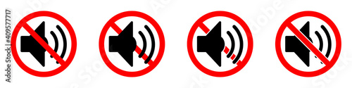 Volume sound ban icon. Loud sound is prohibited. Stop volume sound icon.