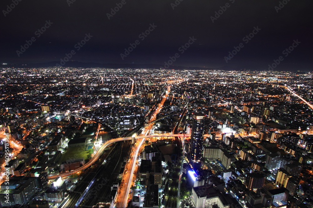 Naklejka premium City Nightscape in Osaka Japan