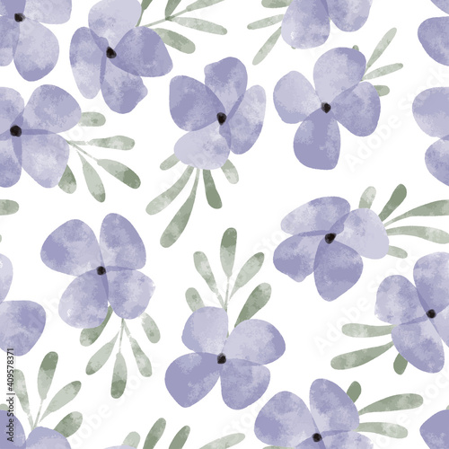 watercolor cute purple petal flower seamless pattern