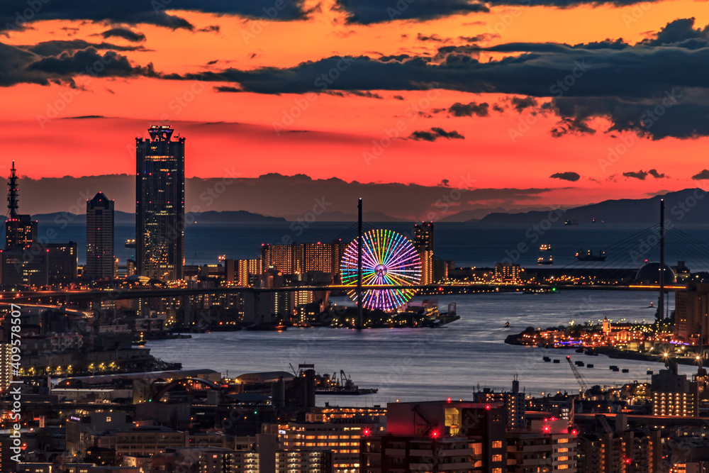 Naklejka premium City Nightscape in Osaka Japan