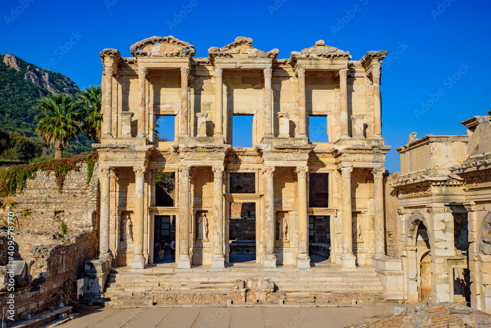 Library of Celsus, an ancient Roman building in Ephesus Archaeological Site, Turkey