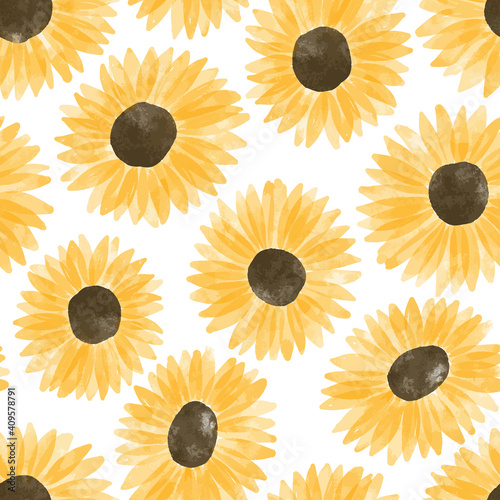 watercolor cute yellow sunflower seamless pattern