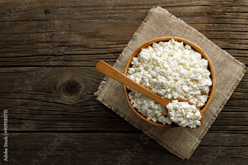 cottage cheese in clay bowl