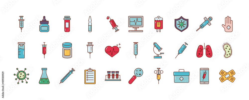 bundle of thirty vaccine set collection flat style icons bundle of thirty vaccine set collection flat style icons