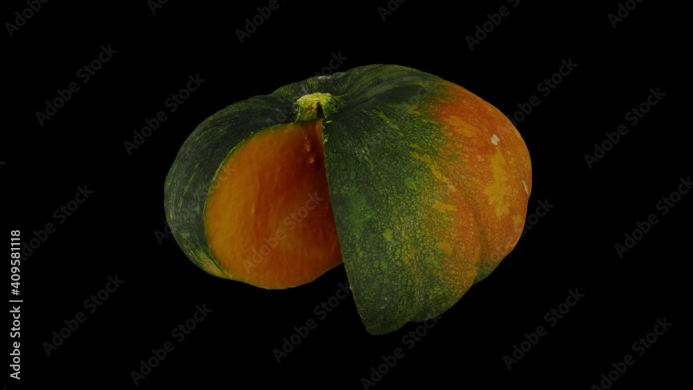 Realistic render of a rotating cut Green Pumpkin on black background. The video is seamlessly looping, and the 3D object is scanned from a real pumpkin.
Realistic render of a rotating cut Green Pumpkin on black background. The video is seamlessly looping, and the 3D object is scanned from a real pumpkin.