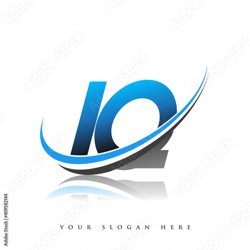 IQ initial logo company name colored blue and black swoosh design, isolated on white background. vector logo for business and company identity.
