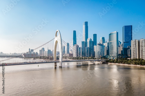 Aerial photography of the architectural landscape on both sides of the Pearl River in Guangzhou