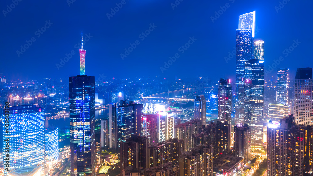 Fototapeta premium Aerial photography Guangzhou CBD architectural landscape skyline twilight