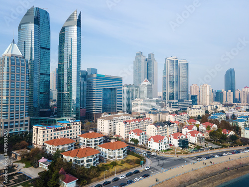 Aerial photography of skyscrapers in downtown Qingdao © 昊 周
