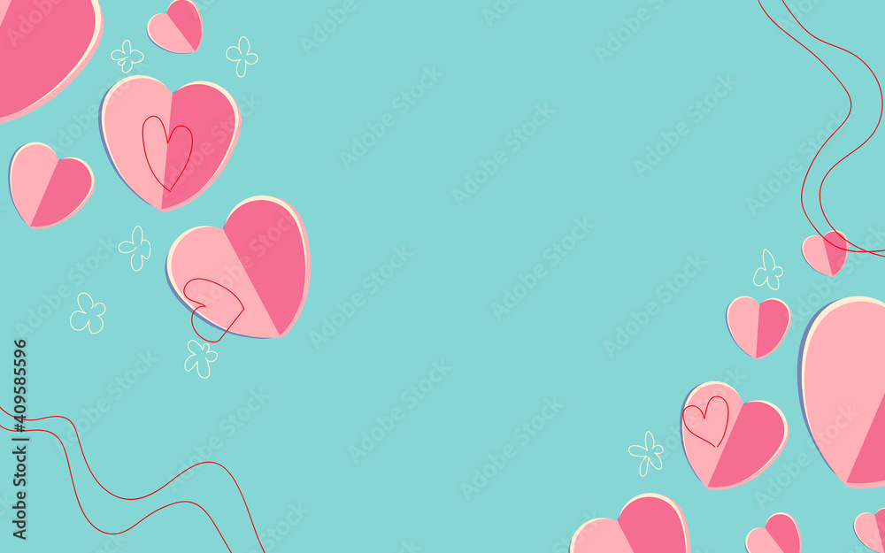 Symbol of love on sweet blue background, greeting card, Flat design Happy Valentines. can be add text. vector illustration