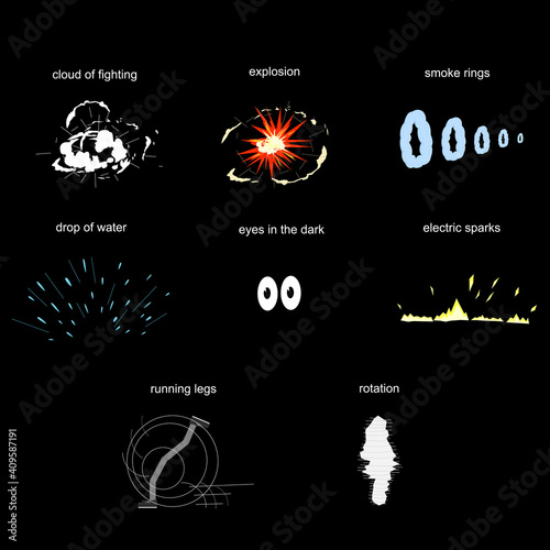 Comic elements. Set of cartoon effects, vector illustration