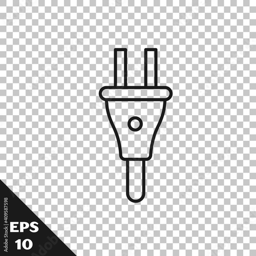 Black line Electric plug icon isolated on transparent background. Concept of connection and disconnection of the electricity. Vector.