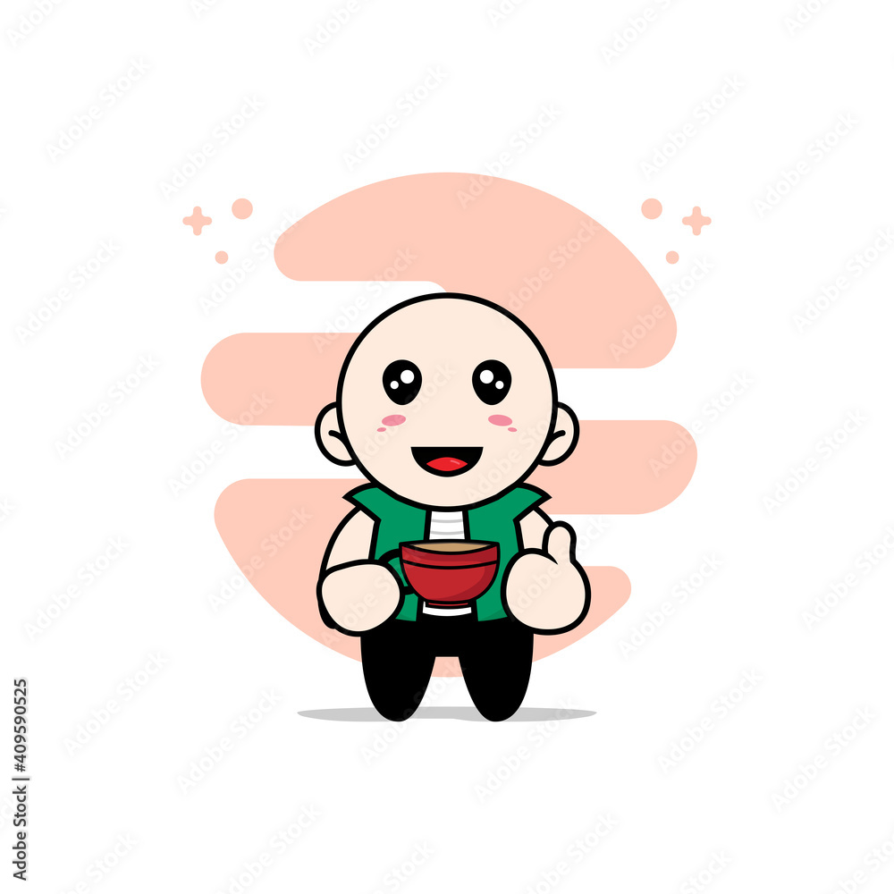 Cute men character holding a cup of coffee. Cute men character holding a cup of coffee.