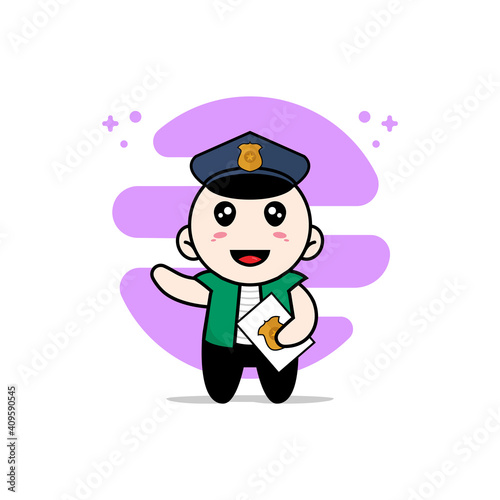 Cute men character wearing police costume.