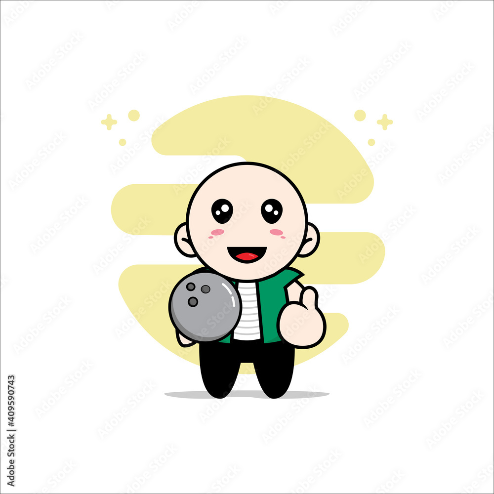 Cute men character holding a bowling ball.
