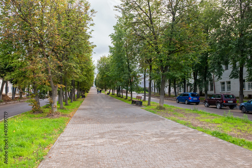 View of the boulevard on Molochnaya Gora street in the city of Kostroma on a summer evening