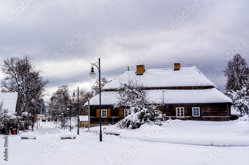 Śnieżna zima w miasteczku Supraśl, Podlasie, Polska photo