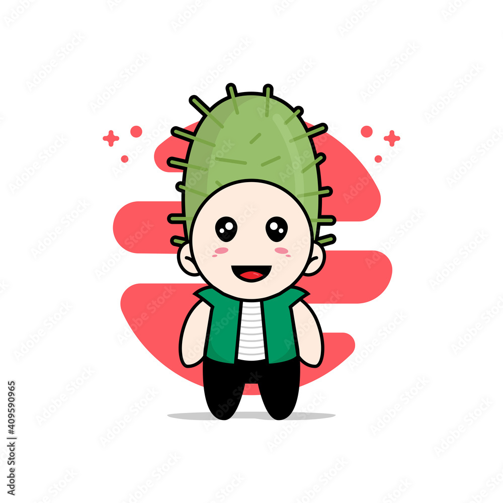 Cute men character wearing cactus costume. Cute men character wearing cactus costume.