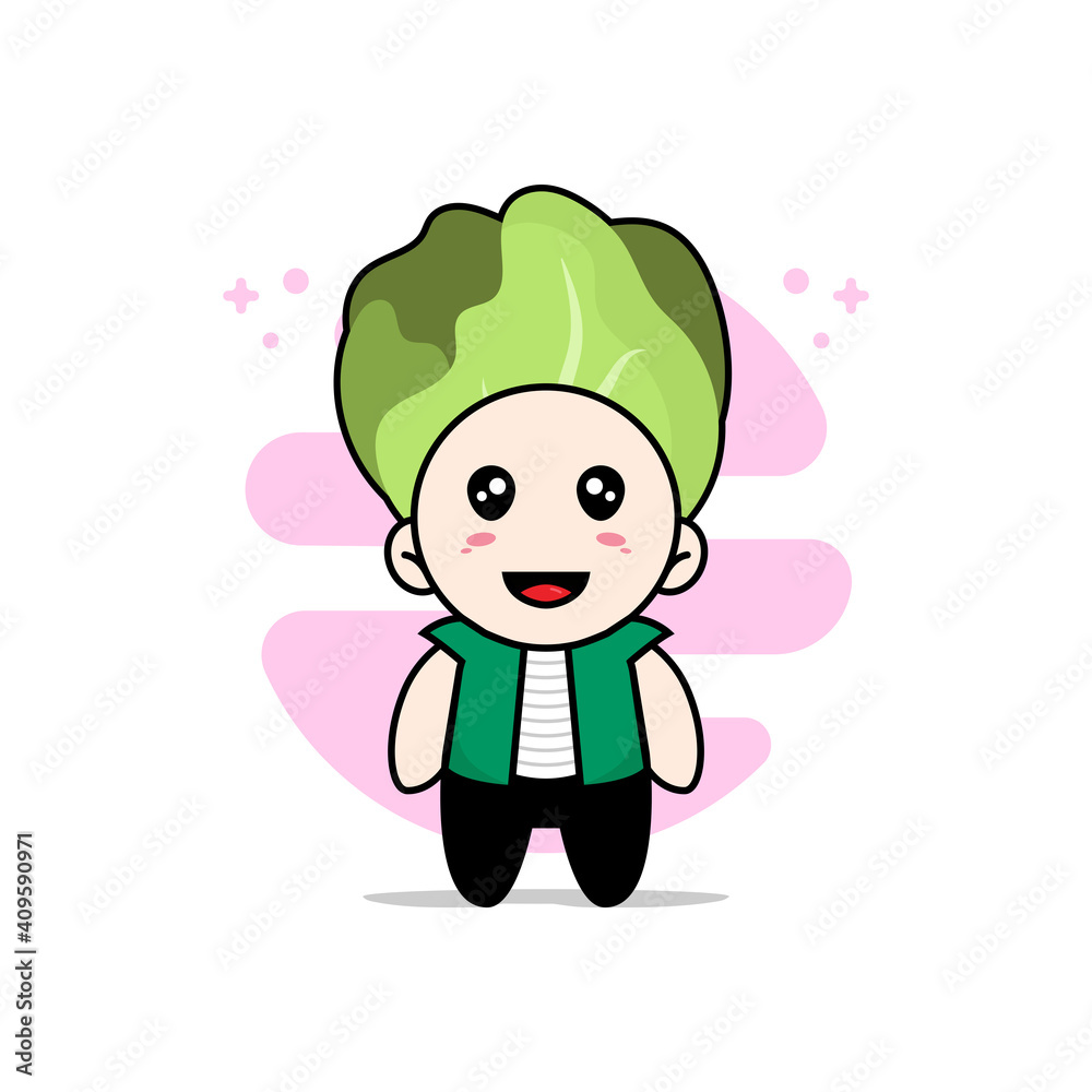 Cute men character wearing cabbage costume. Cute men character wearing cabbage costume.