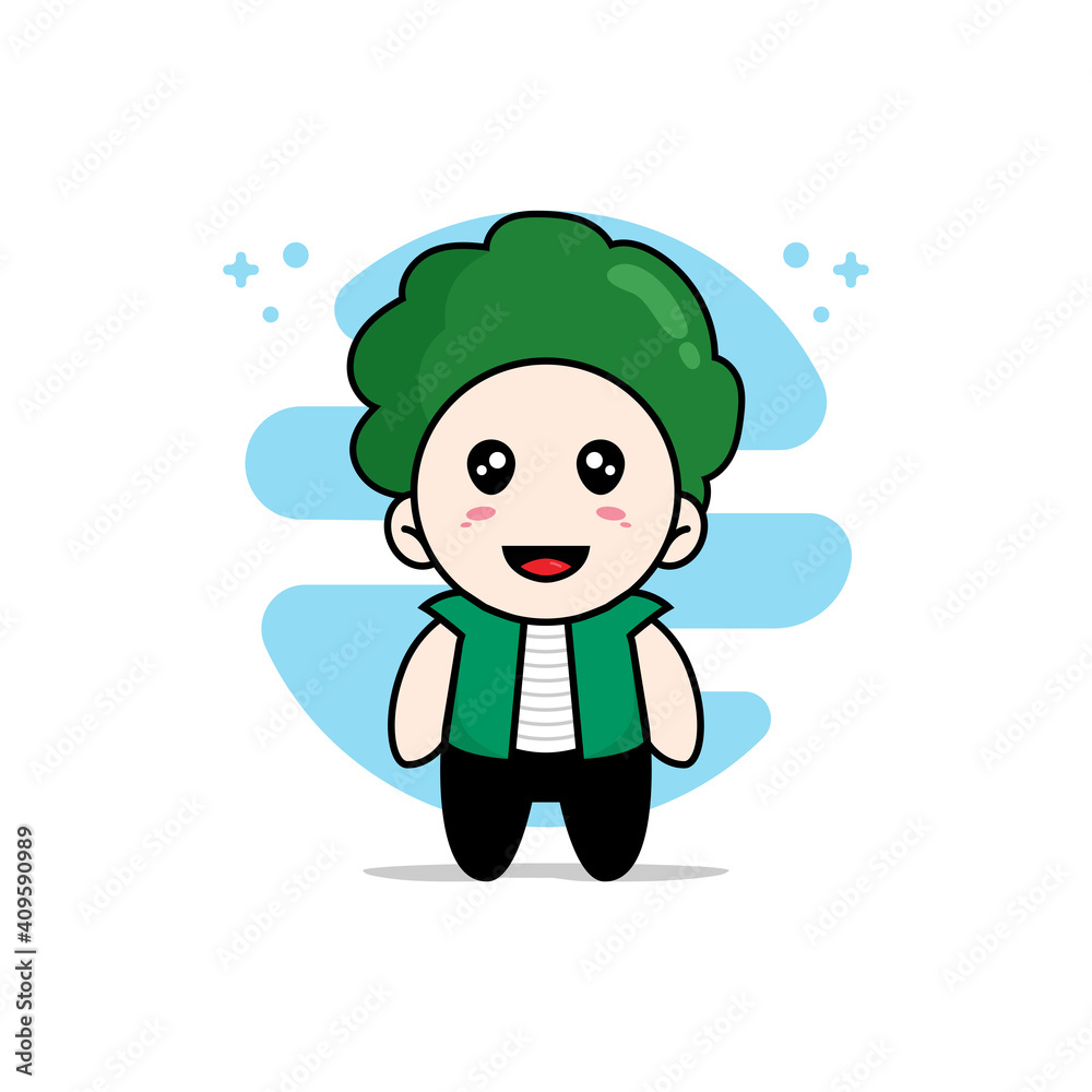 Cute men character wearing broccoli costume. Cute men character wearing broccoli costume.