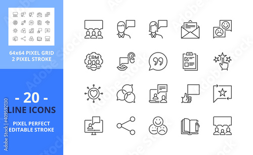 Line icons about customer testimonial. Marketing. Pixel perfect 64x64 and editable stroke