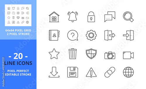 Line icons about interface 1. Pixel perfect 64x64 and editable stroke