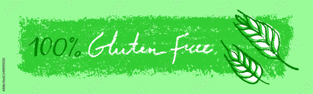 Emblem Gluten free icon vector. Handwritten stamp gluten-free 100% guarantee. Healthy eating symbol with crayon texture effect. Allergen-free sign. Green products label. Bread package design. Emblem Gluten free icon vector. Handwritten stamp gluten-free 100% guarantee. Healthy eating symbol with crayon texture effect. Allergen-free sign. Green products label. Bread package design.