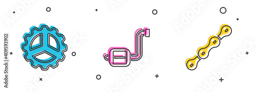 Set Bicycle sprocket crank, pedal and chain icon. Vector.