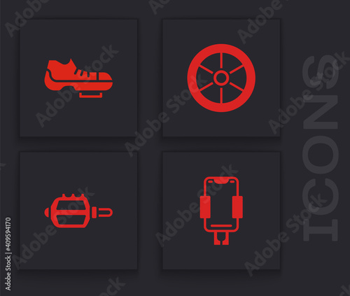 Set Mobile holder, Bicycle shoes, wheel and pedal icon. Vector.